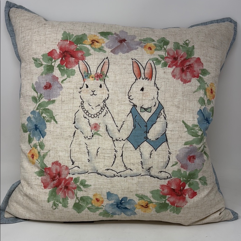 425 SOUTH Los Angele Bunny Couple Linen Blend Feather Insert Pillow 18"x18"
